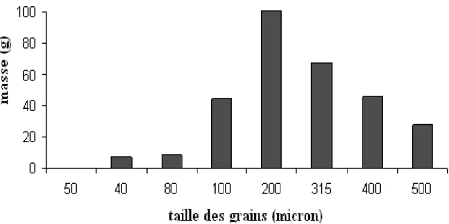 Figure II.2: Distribution granulométrique de la poudre PPt (m 0  = 300 g). 7 tamis ont été 