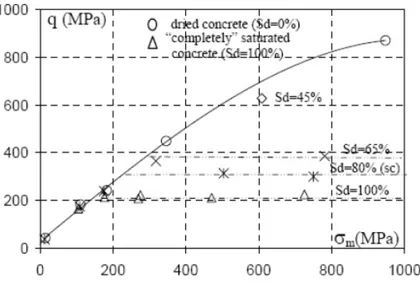 Fig. I.8 -Surfaces seuil pour bétons secs et à différents degrés de saturation [Vu 2007] 