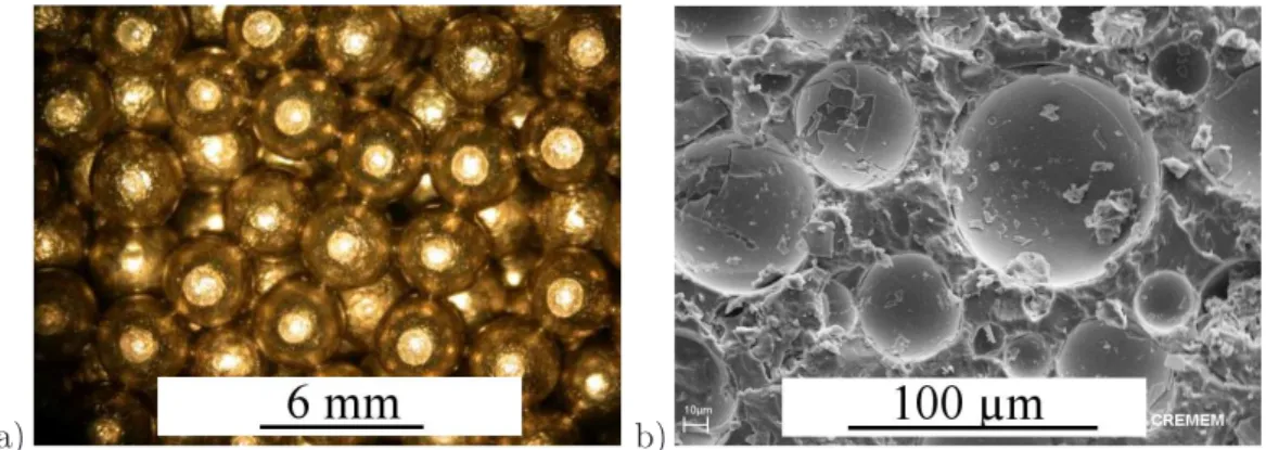 Fig. 1.6  Matériaux 
ellulaires : a) agglomérat de sphères 
reuses en ni
kel, b) mousse