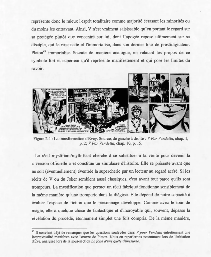 Figure 2.4  :  La  tran sfo rmation  d'Evey . Source,  de  gauche  à  droite  :  V For Vendetta,  chap