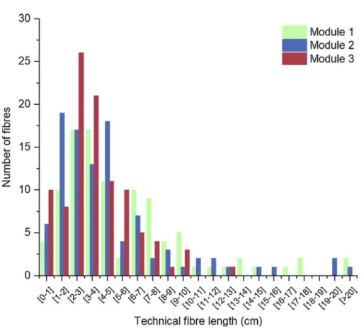 Fig. 5. Mean length of technical ﬁbres after each extraction module.