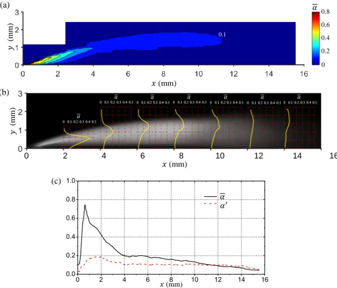 Figure 4.3. (a) Distribution of the mean void fraction 