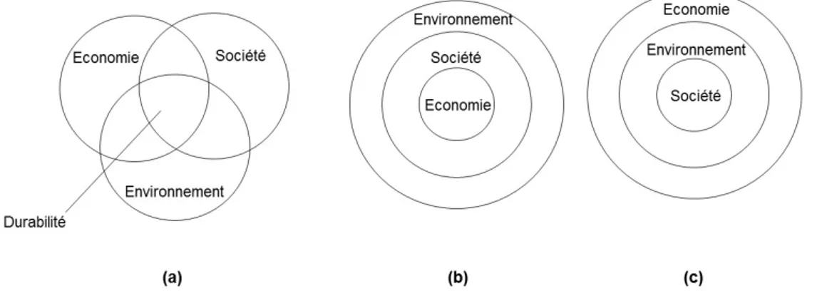 Figure  1 :  Représentations  possibles  du  développement  durable.  Modifié  d’après Atkinson et al