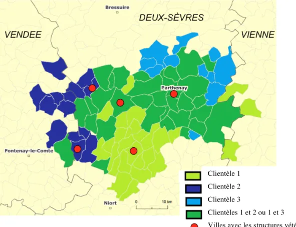 Fig. 5 : Communes des éleveurs interrogés en fonction de la clientèle 