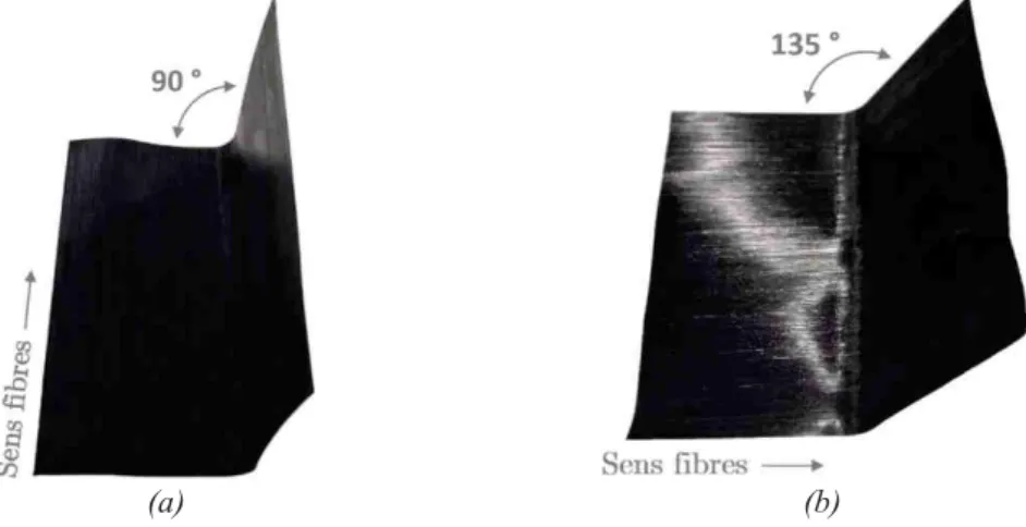 Fig. 3. Pli d’APC-2/AS4 déformé à 155°C suivant les directions (a) 90° et (b) 0° 