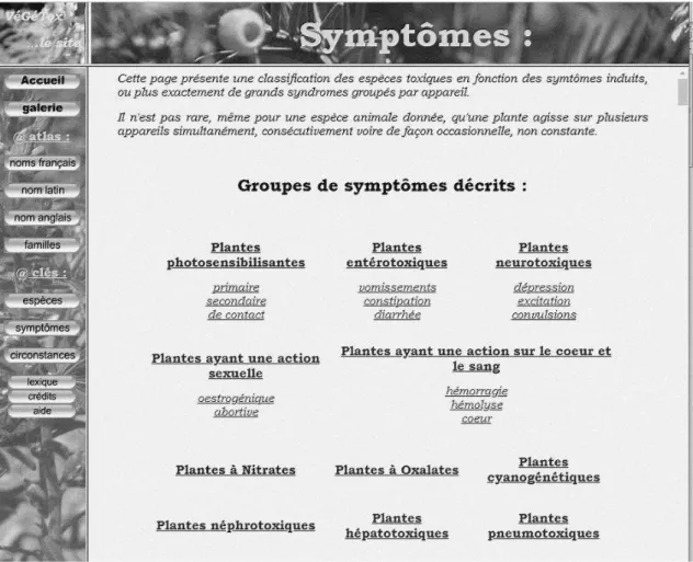 Figure 2 : Clé de diagnose par groupe de symptômes dans Vegetox1 