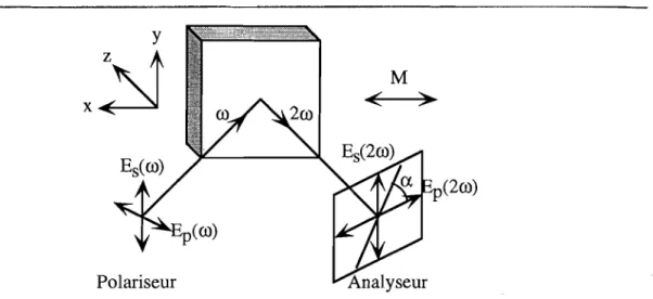 Figure 2.5: Doublage de fréquence  en configuration longitudinale. L'analyseur forme  un  angle apar rapport  à  la polarisation p