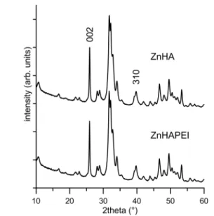 Figure 1. Powder X ray di ﬀraction patterns of as prepared apatitic supports.