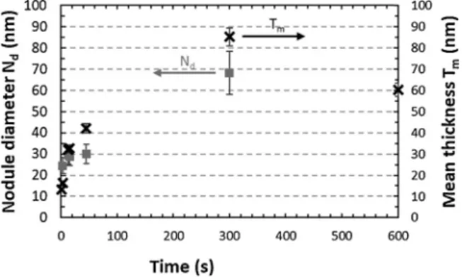 Fig. 4. Nodules diameter and TCP coating thickness (measured on micrographs shown in Fig