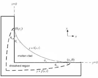Fig. 3  Schematic of the  molten clad and dissolved  region during dissolution 