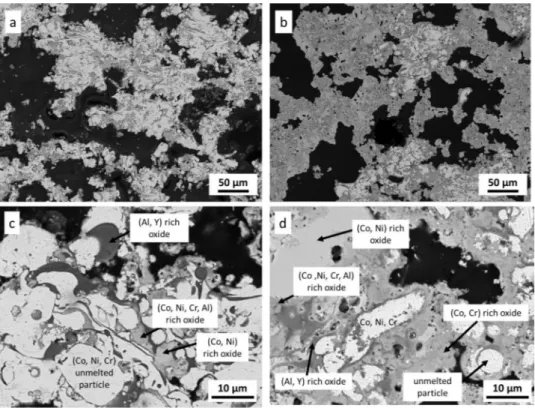 Fig. 10 presents surface morphology of the abradable coating after oxidation at 750 and 900 °C for 100 and 500 h
