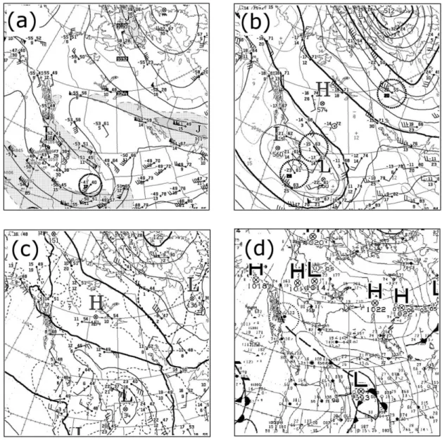 Fig. 3 CMC 250 hPa, 500 hPa, 850 hPa and surface analysis charts at 0000 UTC 20 June 2013