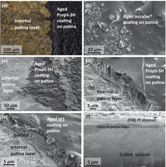 Fig. 8: Coated patinated bronze after aging (28-day immersion in tenfold concentrated acid rain)