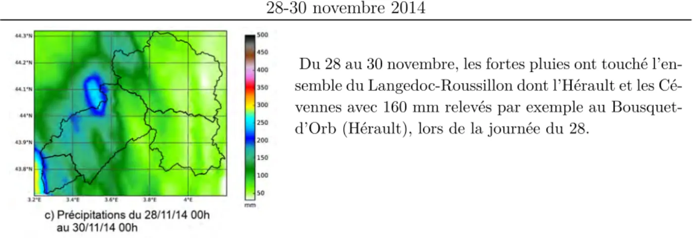 Table 5.2: Cumuls de pluie ANTILOPE et description des événements de l’automne 2014.