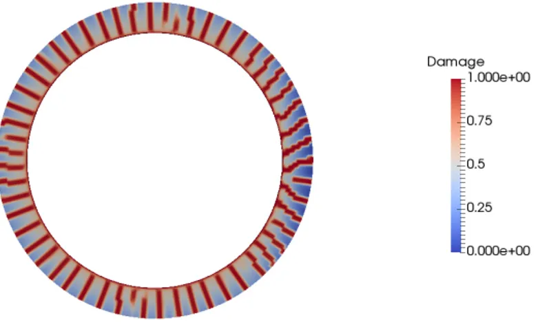 Figure 3.1: Example of fracture of a cylinder using the dynamic gradient damage approach.