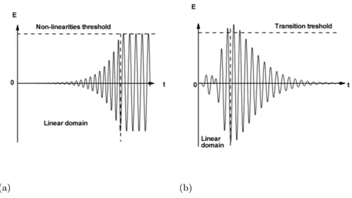 Figure 1.2: Illustration of the total energy evolution in time for (a) an oscillator and (b) a noise-amplifier.