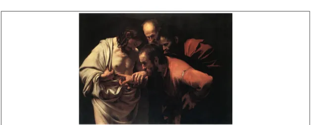 Figure 1.2 – L’incrédulité de saint Thomas, par le Caravage. S’il faut voir pour croire, faut-il détecter pour comprendre ?