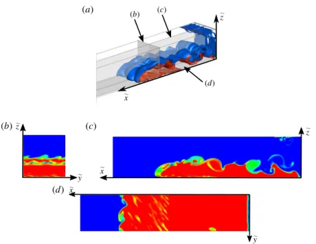 Figure 8 (a,b) shows the shape of the current propagating on a free-slip and no-slip bottom boundary, respectively