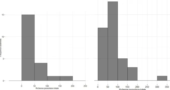 Figure 7 : Répartition de la richesse  parasitaire totale chez les primates 