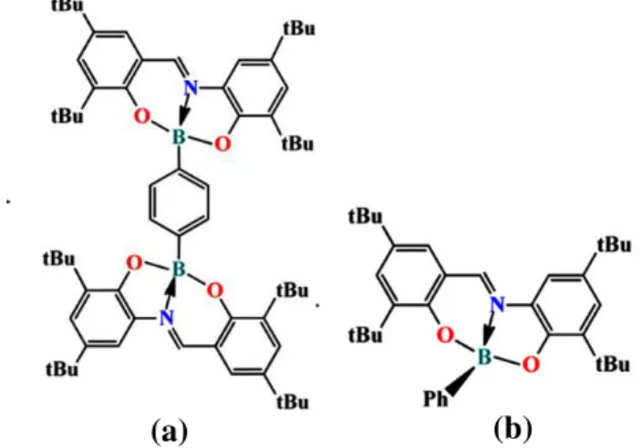 Figure 2.4. Organoboranic molecular rotors synthesized from Schiff bases. Adapted with  permission from reference (35)