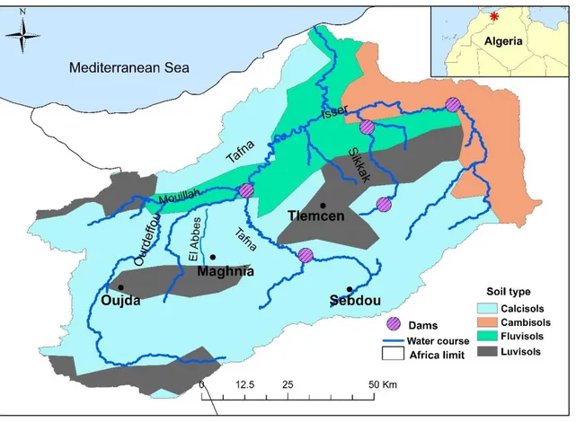 Figure 9 : Carte des types de sols du bassin versant de la Tafna (Carte réalisée à partir de la carte 