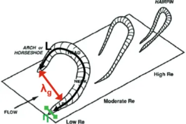 Figure 9. Illustration of turbulence length scales in a turbulent boundary layer from Robinson 34 after Head and Bandyopadhyay