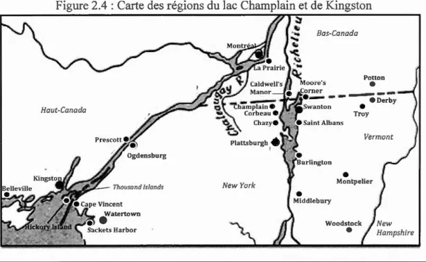 Figure 2.4  :  Carte  des régions du lac  Champlain et  de Kingston 