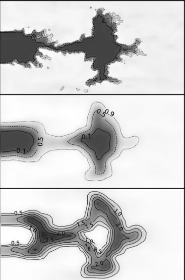 Figure 6 displays the total ﬂame surface in the domain versus time during DNS3. Fig. 7 shows all the temporal snapshots of c during DNS3, used for testing the CNN