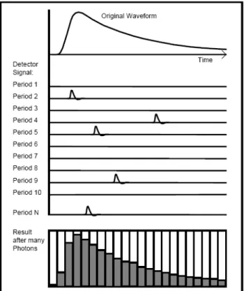Figure  1-11 :  principe  de  la  méthode  de  comptage  de  photon  unique  corrélé  dans  le  temps  [Boselec  2002]
