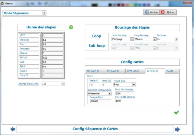 Figure 4.6: Overall sequence configuration. On the left, the independent steps of the