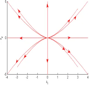 Fig. 1.2 – Portrait de phase d’un focus instable en coordonnées modales l’équilibre est instable.