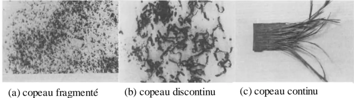 Figure 20. Trois types de morphologies de copeaux lors du fraisage des composites FRP selon Puw et 