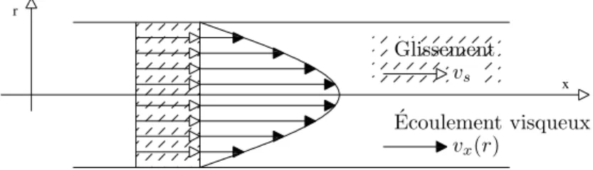 Fig. 3.5 – Profil des vitesses d’un gaz dans un capillaire sous l’effet d’un gradient de pression