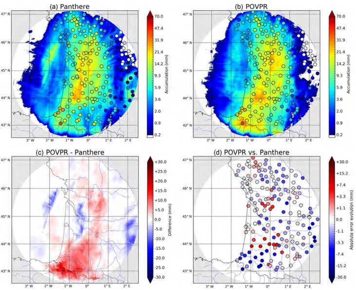 Figure 11. Same as Fig. 6 for the 3 March 2017 event between 18:00 and 00:00 UTC on the Bordeaux radar domain.