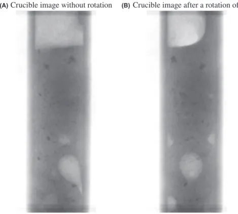 FIGURE 3  Images of a crucible with  molten glass at the nominal temperature, 