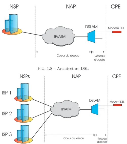 Fig. 1.9  Un NAP servant une onnetivité DSL à plusieurs NSPs