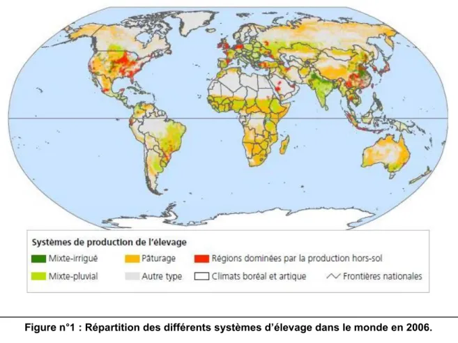 Figure n°1 : Répartition des différents systèmes d’élevage dans le monde en 2006.  (Source : Steinfeld et al., 2006) 