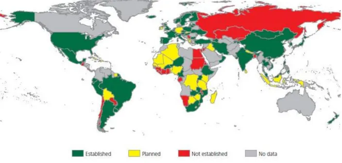 Figure n°4 : Etat du développement de cryobanques nationales dans le  monde en 2014. 