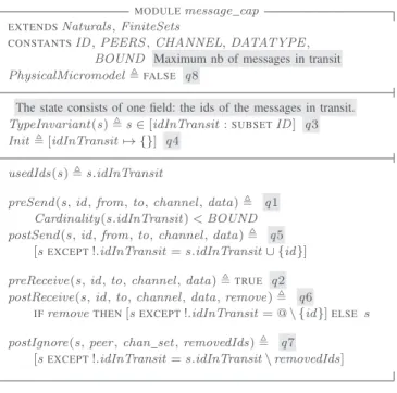 Fig. 1. TLA + module of a parameterized micromodel that caps the number