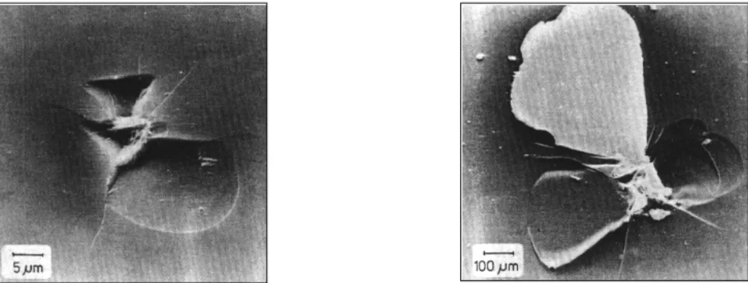 figure 1-7a : résultat de l’interaction entre la surface   du verre et un grain d’abrasif 