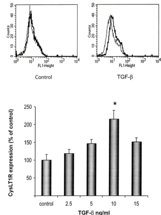 Fig  1.  Flow  cytometric  analysis  of  CysLT1 R  expression  in  cells  stimulated  with  TGF-~