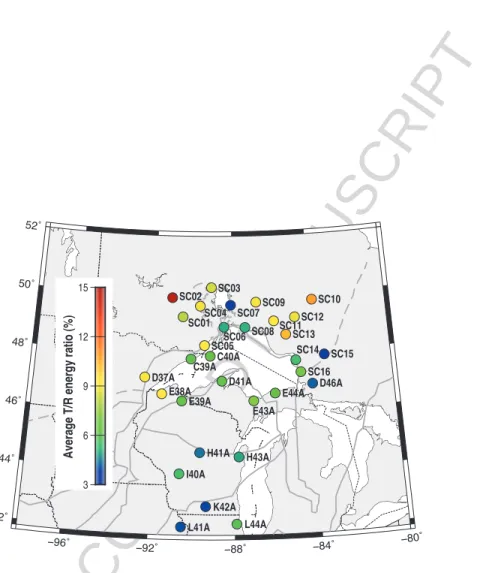 Figure 4: Average ratio of transverse to radial energy at each station, for all events of quality ≥ 3