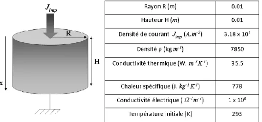Figure 39: géométrie utilisée pour validation. Les paramètres qui lui sont associés sont  présentés dans le tableau