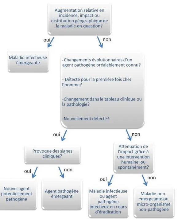 Figure  1  :  Arbre  de  décision  sur  l'émergence  des  maladies  et  agents pathogènes, d'après (116).