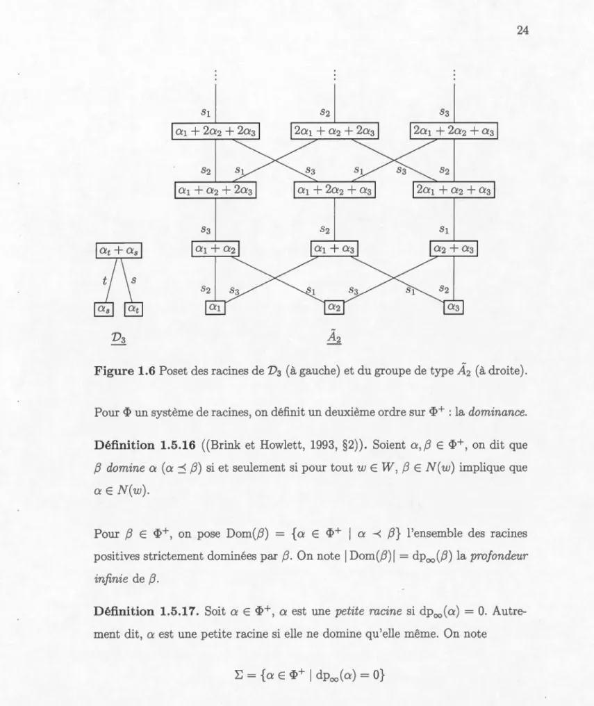 Figure 1.6  Poset des  racines de  D 3  (à  gauc h e)  et du  groupe  de  type A2  (à  droite)