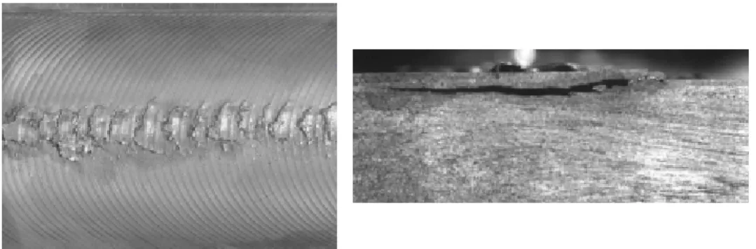 Figure 18: Présence de défauts de surface de type éraillures ou d’écailles laissées par le passage de  l’épaulement [BJO02] 