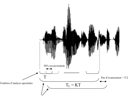 Figure 6.1 – Les fenêtres d’analyse utilisées dans la séparation adaptative des sources audio