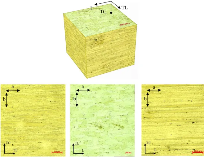 Figure I-1 : Images en microscopie optique de la microstructure de l’alliage 2050-T34 