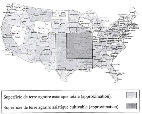 figure 3.3.1 Surface de cultivation asiatique (Carte: http://www.50states.com/us.htm)