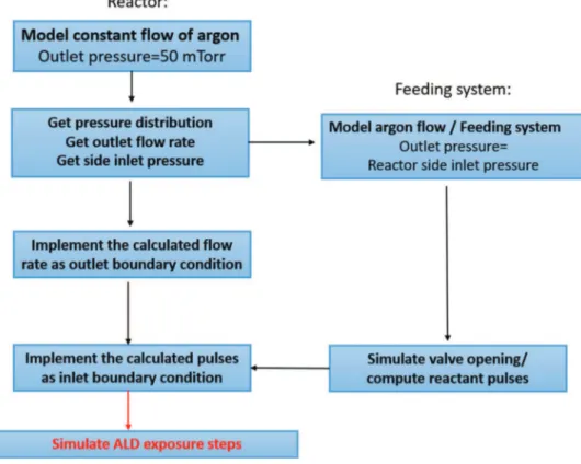 Fig. 3 – Schematic representation of the implemented computational strategy. tant pulses during the ALD exposure steps